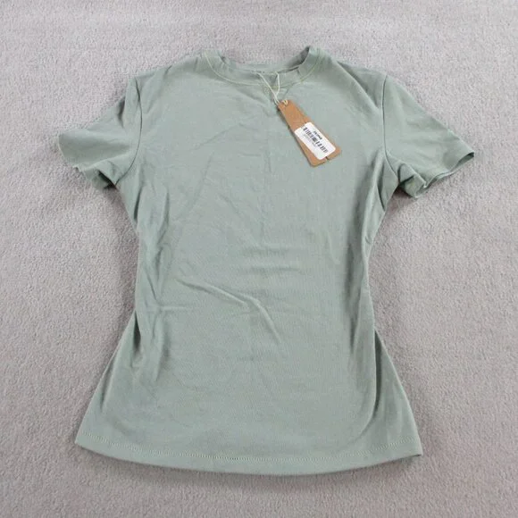 SKIMS Cotton Jersey T Shirt Womens XS Mineral Green Crewneck Tee Casual NWT NEW - Picture 2 of 9